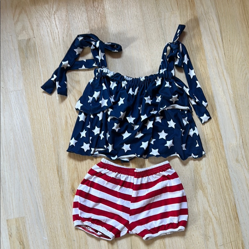 Starry Blue Top and Striped Red Shorts Set America USA